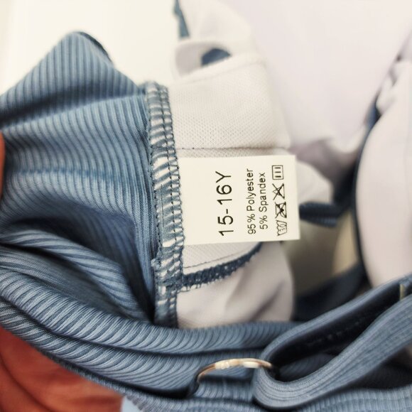 Blue Ruffle One-Piece Swimsuit With Tropical Sarong Wrap For Girls Size 15-16Y - Picture 3 of 6